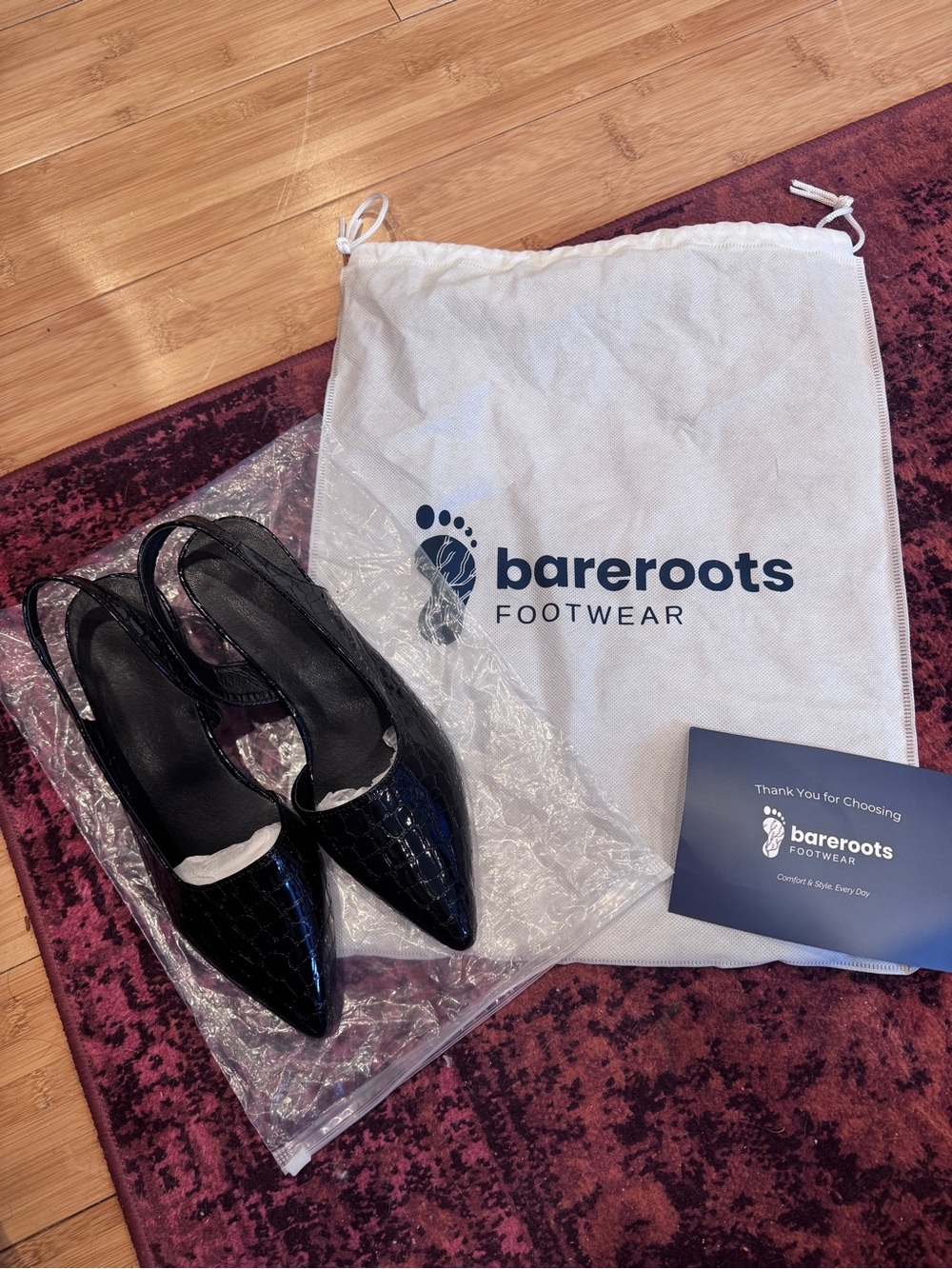 Bareroots Black Croc-Embossed Slingback Heels